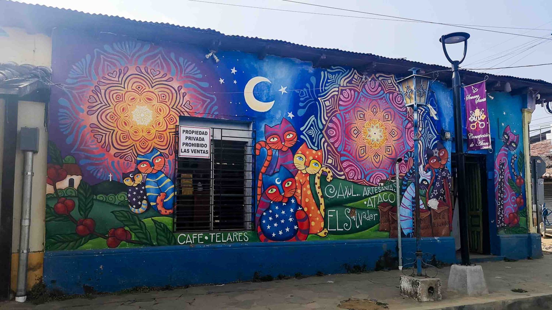 A blue wall of street art.