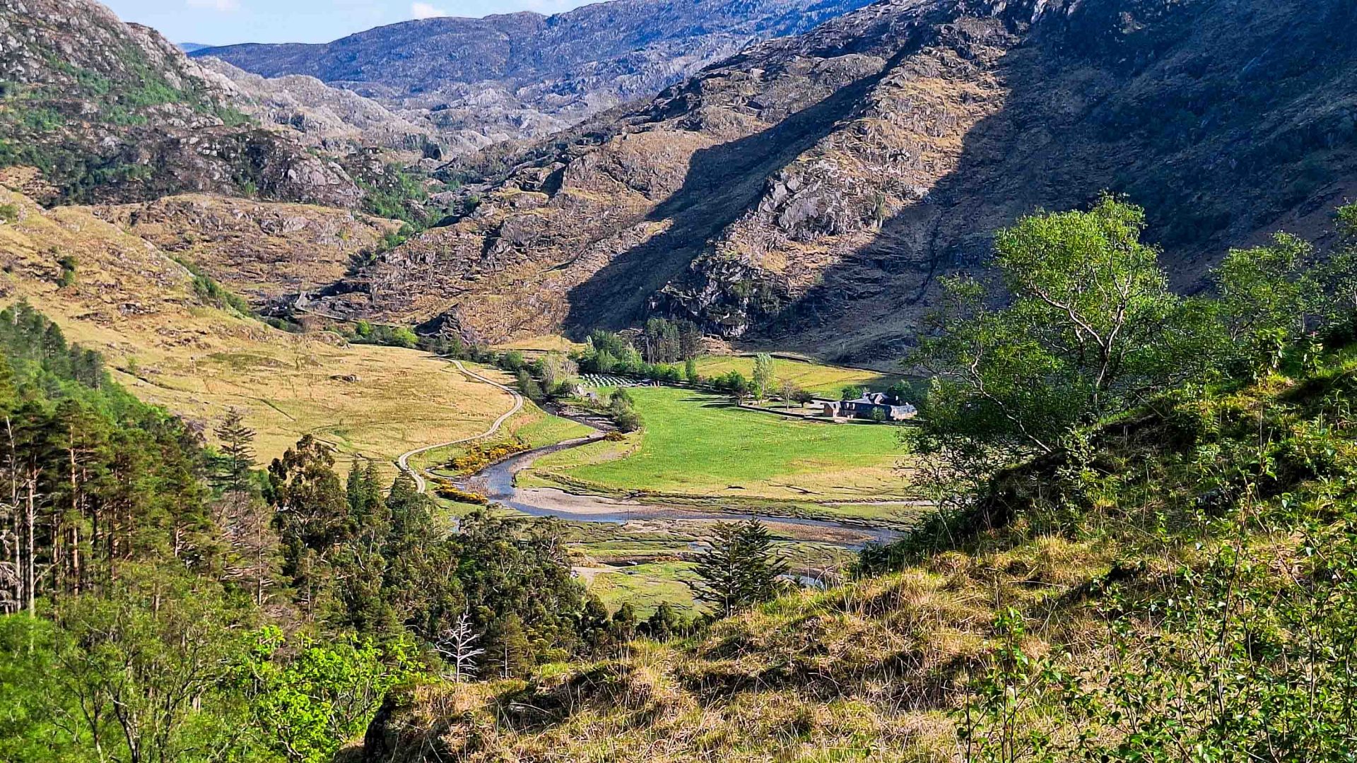Looking down into a valley.